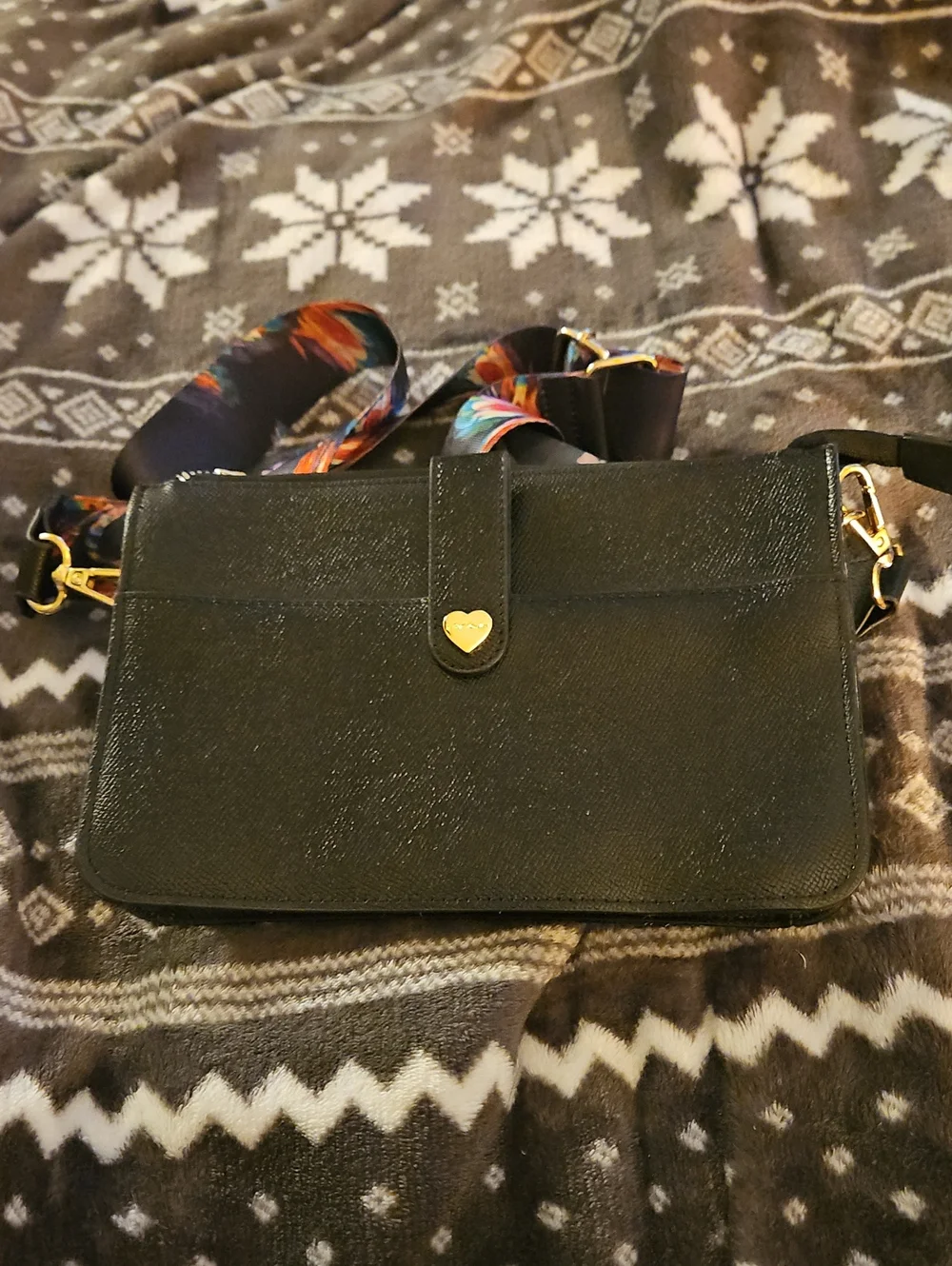 Betsey Johnson Black Crossbody with Floral Strap